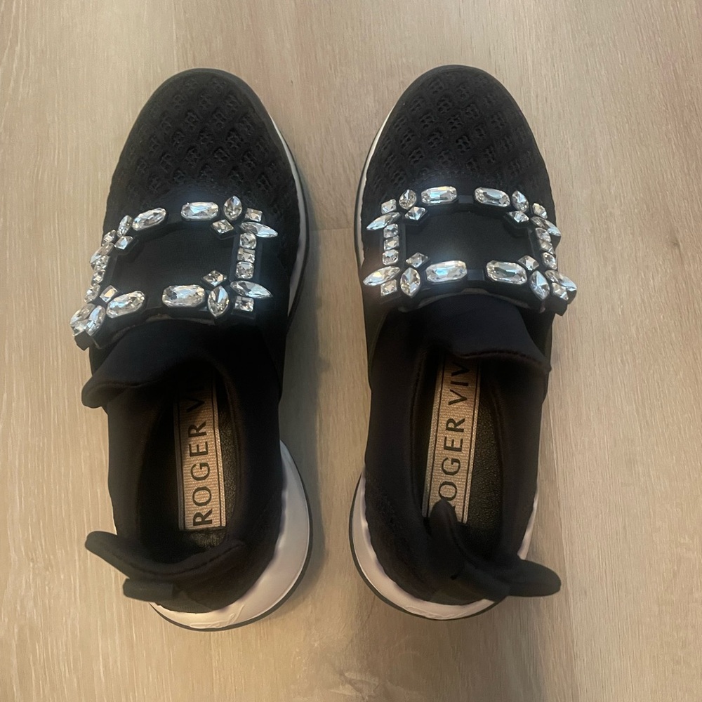 Roger Vivier Black Sneakers with Crystal Embellishments